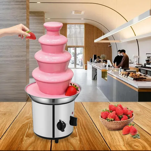 Vista 6 de Fuente de chocolate, fuente de fondue de chocolate de 4 niveles, máquina de fusión eléctrica de 3.75 libras de capacidad, máquina de fusión y calor