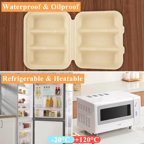 Vista 5 de JMIATRY 50 soportes desechables para tacos con tapas, platos desechables para tacos con 3 compartimentos, divisores de fibra de pulpa, desechables