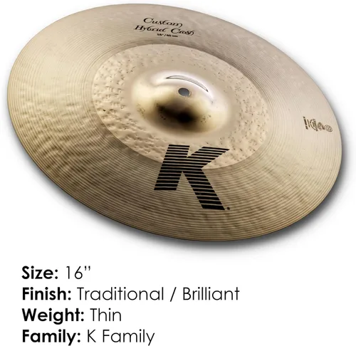 Vista 2 de Zildjian K Custom Hybrid Crash Platillo - 16 pulgadas