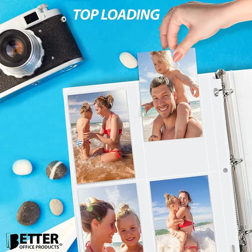 Vista 4 de Better Office Products Hojas de repuesto para álbum de fotos, 3.5 x 5 pulgadas, pesadas, de 3 anillos transparentes de diamante, 200 fotos en total