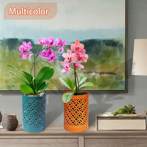 Vista 4 de Maceta de orquídea de 4 pulgadas con agujeros y platillos, maceta de orquídea para trasplantar, macetas de orquídeas ranuradas transpirables
