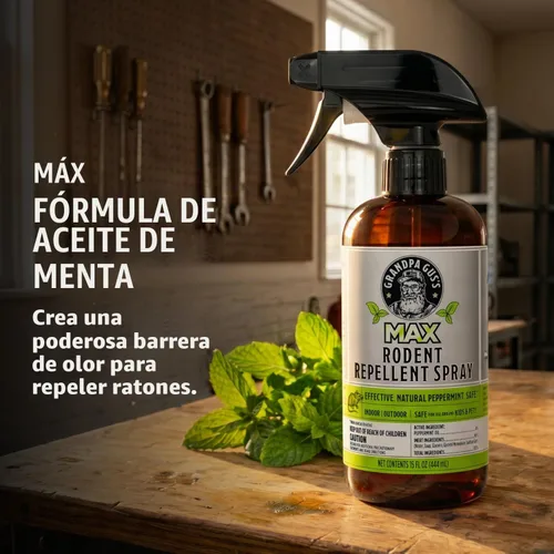 Vista 2 de Grandpa Gus's MAX Spray repelente de roedores, aceite de menta natural, 16