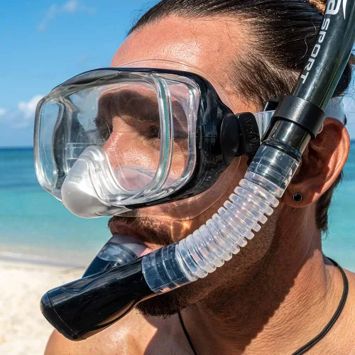 Vista 4 de TUSA Sport Adult Imprex 3D Purge Mask and Dry Snorkel Combo (más eficaz en la superficie)