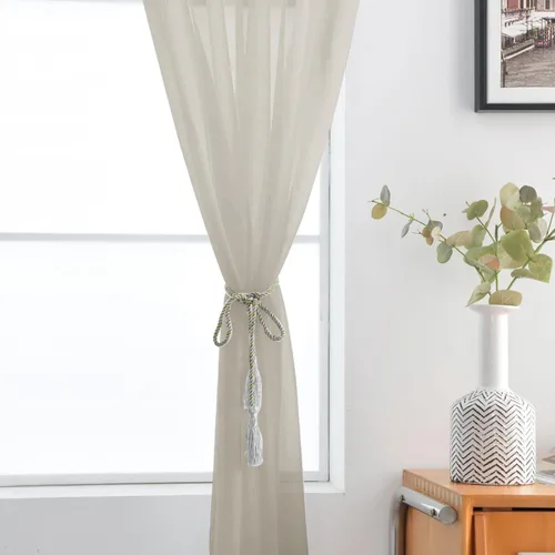 Vista 5 de SpaceDresser Paneles de cortina básica de gasa transparente con bolsillo para barra, color gris antiguo, 1 par de 2 paneles de 52 pulgadas de ancho