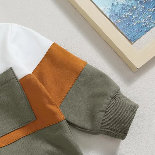 Vista 7 de Ropa para bebé niño pequeño, sudadera con capucha y bloques de color, 2 piezas, sudadera para otoño e invierno