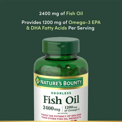 Vista 4 de Nature's Bounty Aceite de pescado inodoro, 1200 mg de omega-3 por porción, incluye EPA y DHA, apoya la salud del corazón, purificado para eliminar
