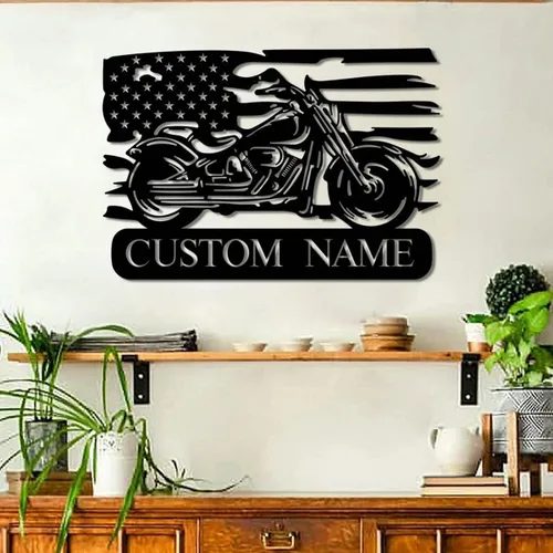 Vista 16 de Letrero con nombre personalizado, letrero de metal para motocicleta, decoración de pared con nombre de familia, decoración rústica para el hogar
