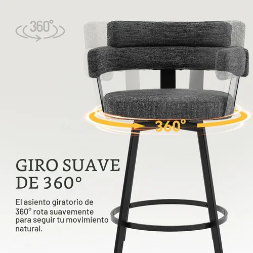 Vista 4 de Taburetes de Bar de Altura de Mostrador con Respaldo Completo – Juego de 2 Taburetes Giratorios de Mostrador con Respaldo Acolchado de Lino
