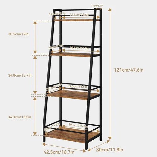 Vista 4 de YMYNY 4Tier Liquor Stand Trapezoid Wine Rack Freestanding Floor Retro Brown