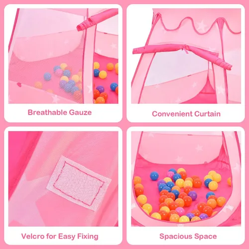 Vista 5 de Costzon Tienda de campaña desplegable de princesa con 100 bolas incluidas, tienda de campaña plegable portátil para niños con bolsa de transporte