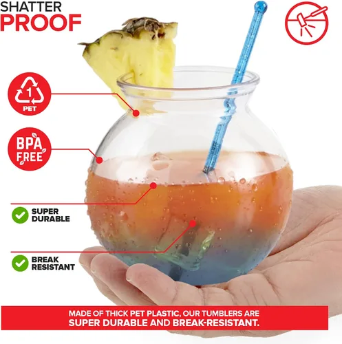 Vista 3 de Cuencos pequeños redondos de plástico para fiestas (paquete de 12) mini tazón transparente de 16 onzas, vasos inastillables para bebidas, centros