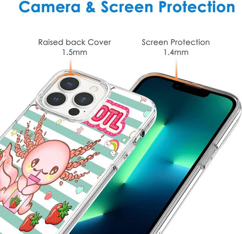Vista 3 de Funda compatible con iPhone 13, funda protectora Kawaii Axolotl Strawberry Milk para iPhone, transparente, a prueba de golpes, delgada, suave, TPU