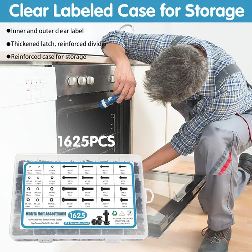 Vista 6 de SATANTECH Kit surtido de 1625 tornillos y tuercas, M2 M3 M4 M5 Surtido de pernos de tuerca con cerradura y arandelas planas, kit surtido