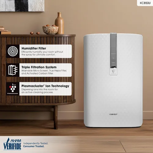 Vista 2 de Sharp KC-850U, purificador de aire Plasmacluster con función humidificadora