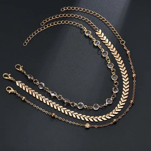 Vista 6 de Zoestar Pulsera para el tobillo de tres capas Cadena con hojas, accesorios de joyería para pie, para mujeres y niñas