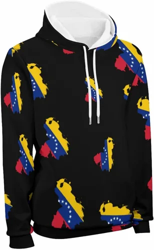 Vista 5 de Sudadera con capucha con diseño de bandera de Venezuela, sudadera de manga larga, forro polar, suave, cálida, con capucha