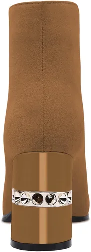 Vista 4 de Jimishow Ankle Booties Block Heeled Winter Autumn Suede Short Boots For Women Chunky High Heel Square Toe Front Zipper Boots
