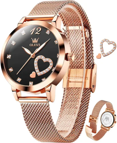 Vista 11 de OLEVS Reloj para mujer con malla, relojes analógicos de cuarzo para mujer con fecha, relojes clásicos de vestir para mujer, reloj de pulsera