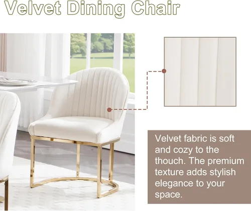 Vista 4 de Juego de 2 sillas de comedor de terciopelo, sillas de comedor tapizadas con patas de metal dorado, sillas auxiliares modernas para cocina, sillas