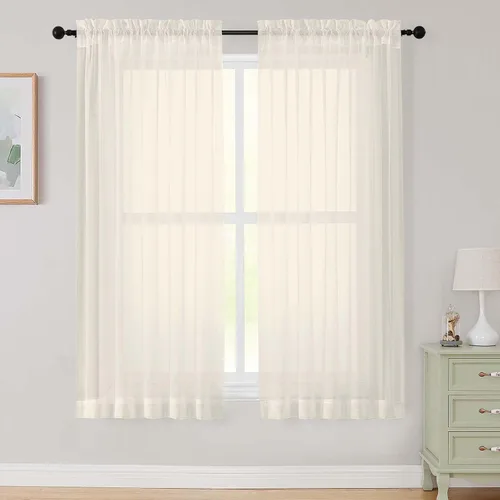 Vista 12 de 2 paneles de cortinas traslúcidas blancas para dormitorio, sala de estar, 96 pulgadas de largo, modernas, suaves, ligeras, con bolsillo para barra