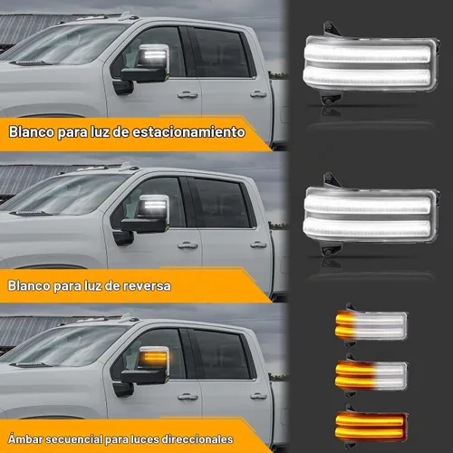 Vista 3 de Gempro Luces LED Secuenciales Ámbar de Espejo Lateral Marcador Señales de Giro Luces Blancas de Estacionamiento y Carga Switchback Lámparas
