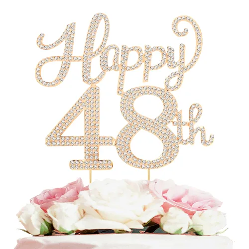 Vista 85 de LASKYER Decoración de feliz cumpleaños número 10, decoración de pastel de diamantes de imitación dorados de 10º cumpleaños – Letrero de metal