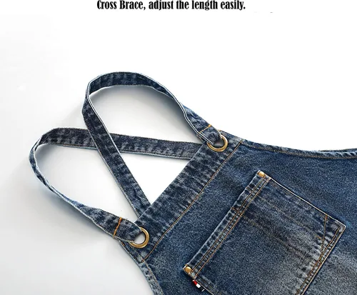 Vista 4 de Delantal ajustable para adultos, delantal de mezclilla con bolsillo, accesorios de cocina para mujeres y hombres, dos colores y 2 tamaños