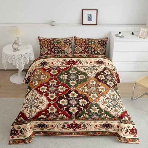 Vista 7 de Erosebridal Juego de edredón bohemio individual, juego de ropa de cama exótica bohemio, retro, azul, amarillo, degradado, rojo, floral, bohemio
