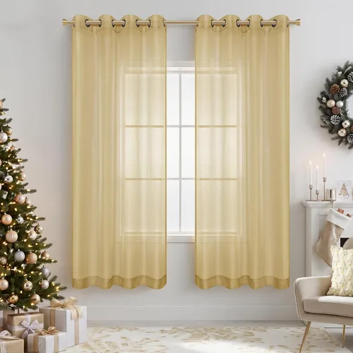 Vista 45 de KOUFALL Cortinas traslúcidas negras de 45 pulgadas de largo para ventanas de sótano, juego de 2 paneles con ojales, cortinas cortas Negro