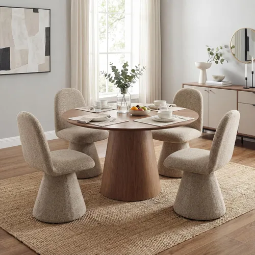 Vista 10 de DUOMAY Juego de 2 sillas de comedor giratorias de 360°, modernas de mediados de siglo, tapizadas con respaldo alto, base giratoria silenciosa, silla