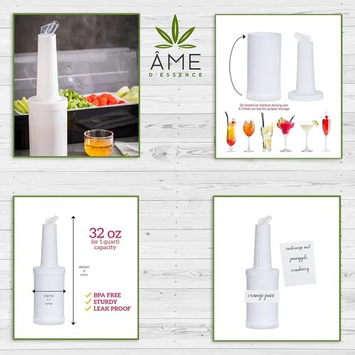 Vista 3 de AME D'ESSENCE (6-PCS-1 Qt) White Store N Pour - Contenedores para botellas con boquilla Flow-N-Stow para jugo de fruta y licor, botellas de 1 cuarto