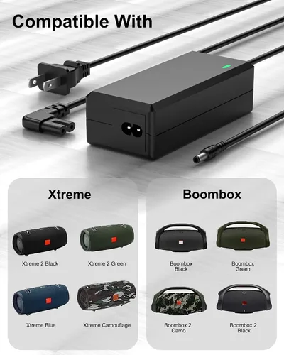 Vista 2 de Cargador de 19 V para altavoz Bluetooth inalámbrico JBL Xtreme 2, adaptador ETL Compatible with JBL Xtreme 2, Xtreme 1, Boombox 2, Boombox 1