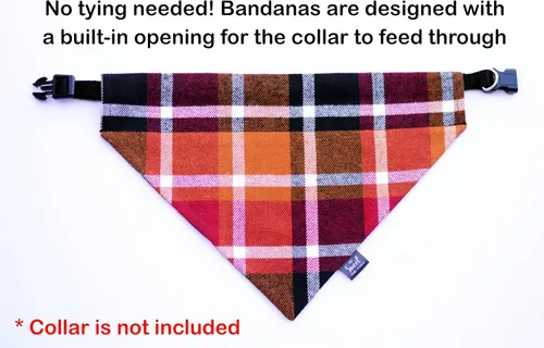 Vista 6 de Plaid Flannel Over the Collar Dog Bandana Perfect for Thanksgiving and Christmas, Handmade Warm and Soft Slip On Pet Bandana for Fall and Winter