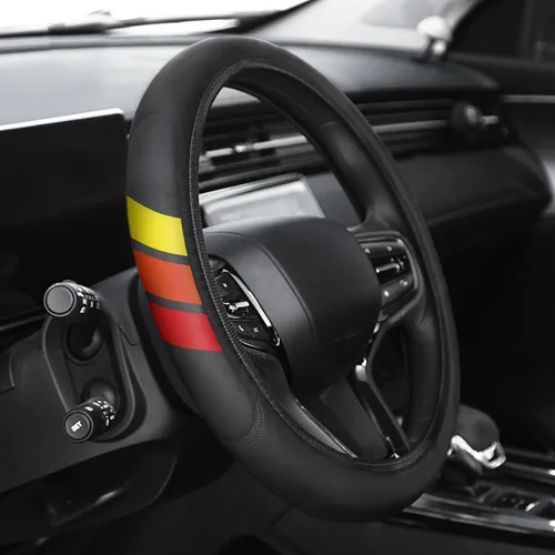 Vista 6 de Funda de cuero prémium para volante compatible con Dodge Charger Challenger Durango RAM 1500 coches, ajuste universal de 14 a 15 pulgadas