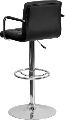 Vista 5 de Flash Furniture Taburete de bar de altura ajustable de vinilo acolchado negro contemporáneo con brazos y base cromada