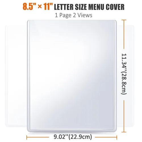 Vista 3 de Fundas de menú de 8.5 x 11, paquete de 18, 2 fundas para menú de restaurante, todas las fundas de menú de vinilo transparente, soporte para menú