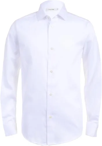 Vista 12 de Calvin Klein Boys' Long Sleeve Sateen Dress Shirt, Button-Down Style with Buttoned Cuffs & Shirttail Hem Negro