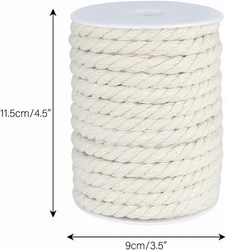 Vista 3 de Joycraft - Cordón de macramé, cuerda de algodón beige, 0.315 in x 21 yardas, cuerda de algodón natural