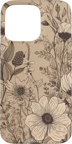 Vista 30 de Funda para iPhone 12 Pro Max Beige Tan Wildflower Floral Minimal Flower Boho