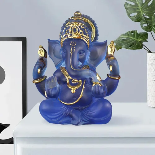 Vista 5 de Figura india Fengshui Señor estatuas hogar Adornos Artesanía Blanco, Azul, eléphant