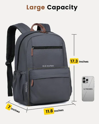 Vista 2 de Vorspack Mochila para hombres y mujeres Mochila ligera básica para libros, mochila casual para la universidad, trabajo, viajes, Gris, Classic