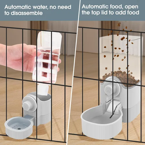 Vista 5 de Yummy Sam Jaula colgante dispensador automático de botellas de agua para mascotas pequeñas, alimentador automático desmontable de gravedad de 1.2 L