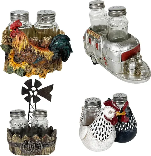 Vista 6 de Urbalabs Country Chicken Double Chickens Salero y Pimentero Caddy Country Farmhouse Mesa de comedor de cocina Decoración de mostrador de cocina