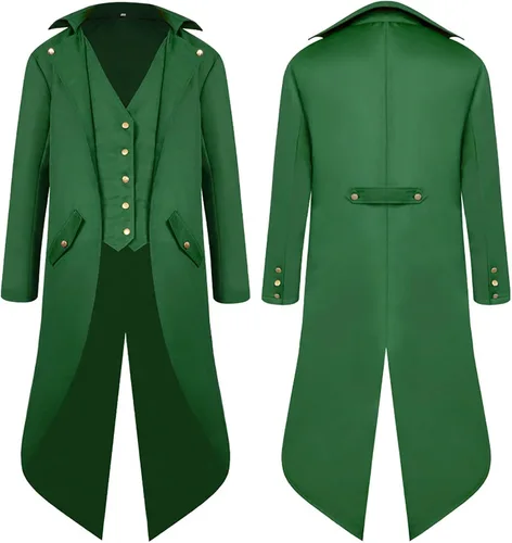 Vista 2 de Bowake Abrigo medieval steampunk para hombre, disfraces de Halloween, ropa retro, renacentista, gótica, abrigo punk retro