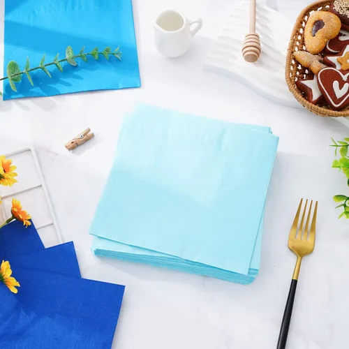 Vista 3 de Whaline Paquete de 150 Servilletas de Papel Azules de 6.5 x 6.5 Pulgadas, 3 Colores, Servilletas de Almuerzo con Temática Azul, Servilletas de Papel