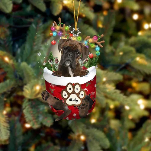 Vista 17 de Adornos personalizados de Pug cervatillo – Decoración personalizada para árbol de Navidad con patas de bolsillo de nieve