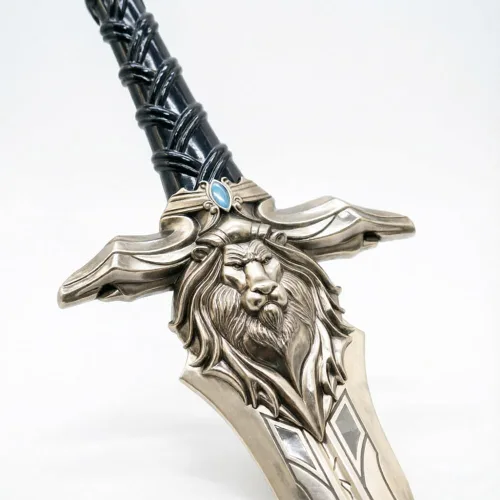 Vista 4 de 45.2-inch Ryan King Lion Sword with a Display Plaque,Stainless Steel, Lion Head Relief Design, Suitable for cosplayand Collecting Plateado