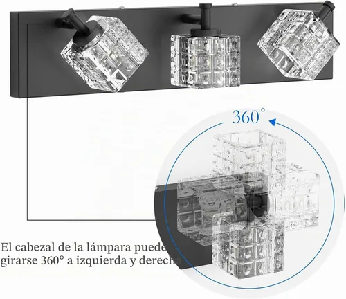 Vista 2 de Ralbay Luz de Tocador Negra 3 Luces Cristal Moderno Negro Mate Accesorios de Iluminación para Baño Accesorios de Luz de Tocador de Baño de Cristal