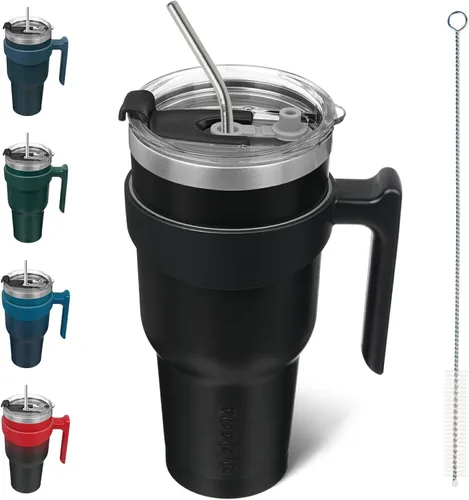 Vista 79 de BJPKPK Mini vaso de 10 onzas con tapa, popote y asa, taza de acero aislada