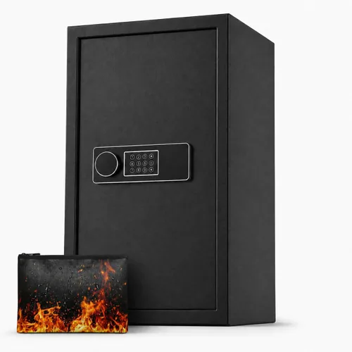 Vista 9 de Caja de seguridad digital grande de 3.4 pies cúbicos para el hogar, 19.7 pulgadas de alto con bolsa de documentos ignífuga, alarma, llaves
